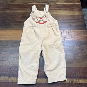 Vintage Carter’s Corduroy Overalls Beige W/Rocking Horse Made In USA